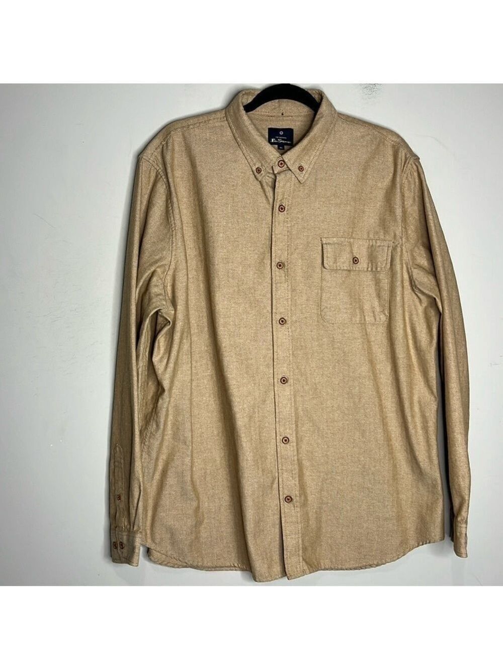 Ben Sherman Herringbone The Original Herringbone Shirt in Camel BS43LW434, SZ XL